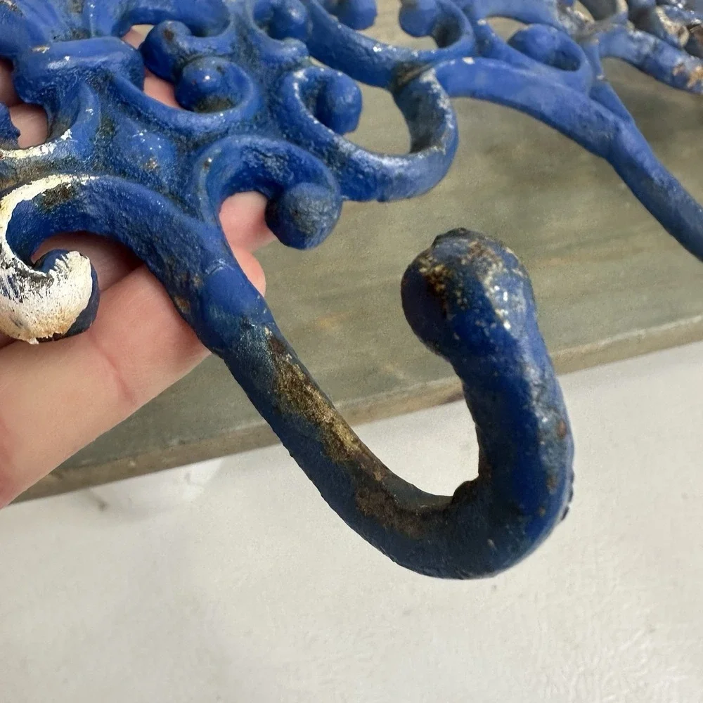 Vintage Rustic Cast Iron Scroll Victorian Wall Mount Coat Towel Hooks 5 Hooks